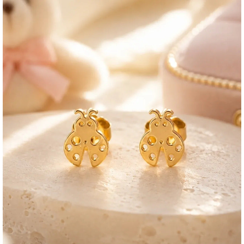 Aros Enchapados En Oro Chinita Mariquita Niña Infantil Mujer Dorado