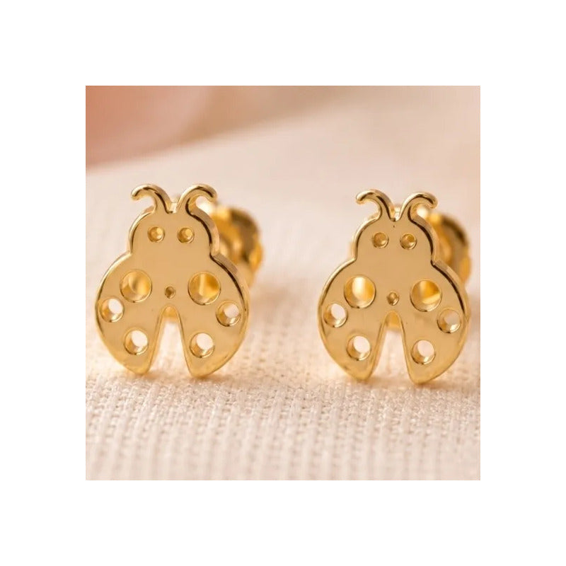 Aros Enchapados En Oro Chinita Mariquita Niña Infantil Mujer Dorado