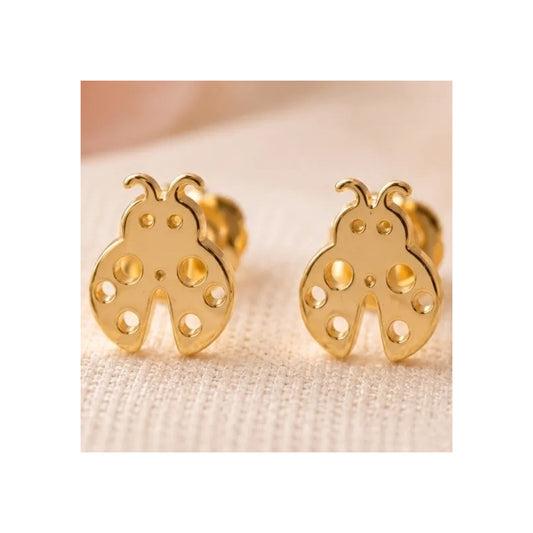 Aros Enchapados En Oro Chinita Mariquita Niña Infantil Mujer Dorado