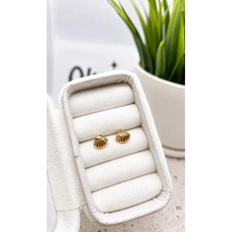 Aros Oro 18k Enchapado Niña Concha Marina 5mm Infantil Mujer Dorado