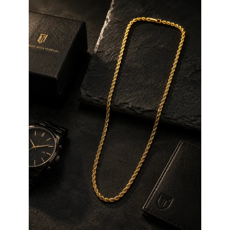 Cadena Tourbillon Hombre Acero Inoxidable 3mm Regalo Dorado