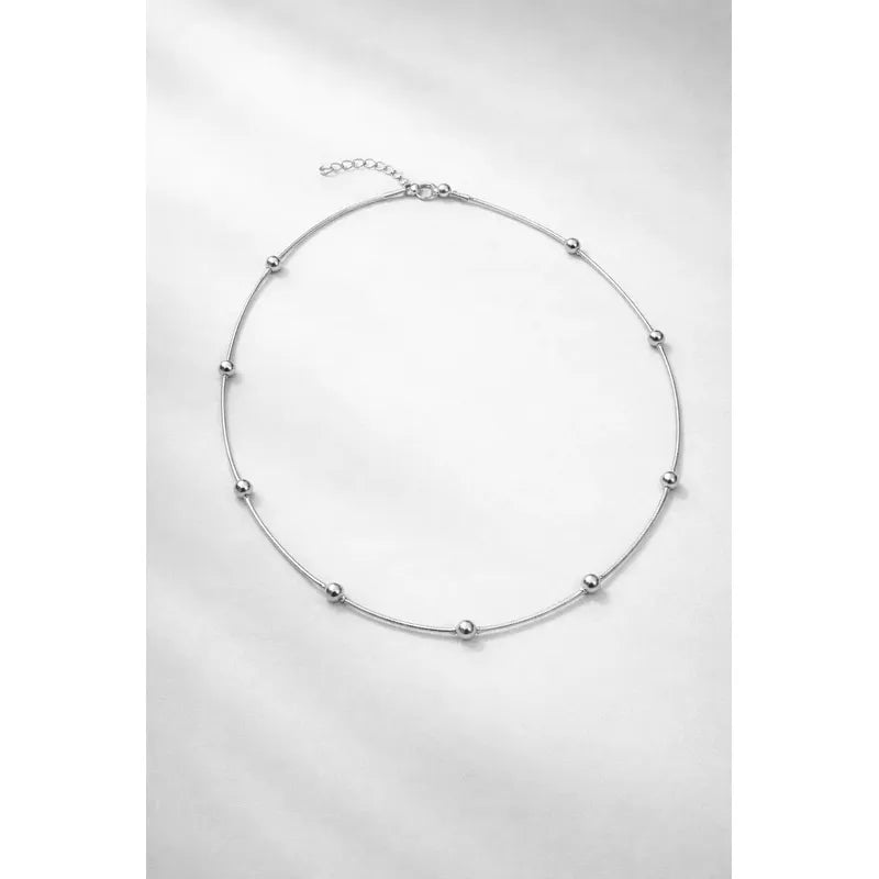 Set Collar Y Pulsera Acero Inoxidable Femenino Plateado Con Balines