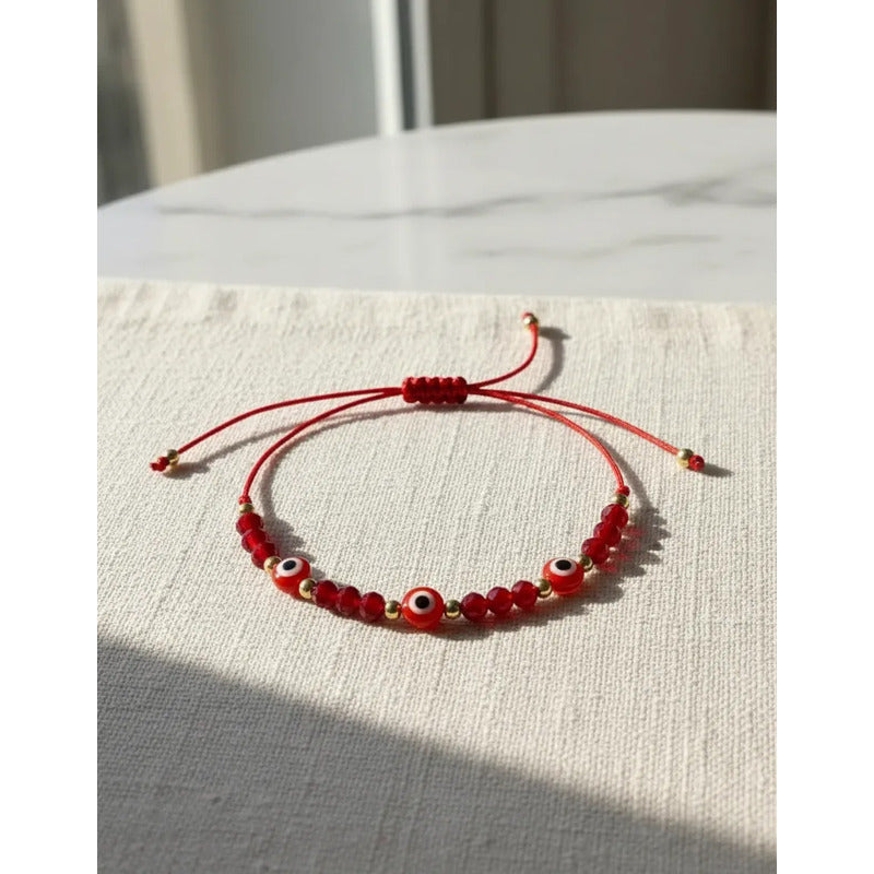 Pulsera Ojo Turco Roja Protección Mal De Ojo Acero Suerte Rojo 16 Cm