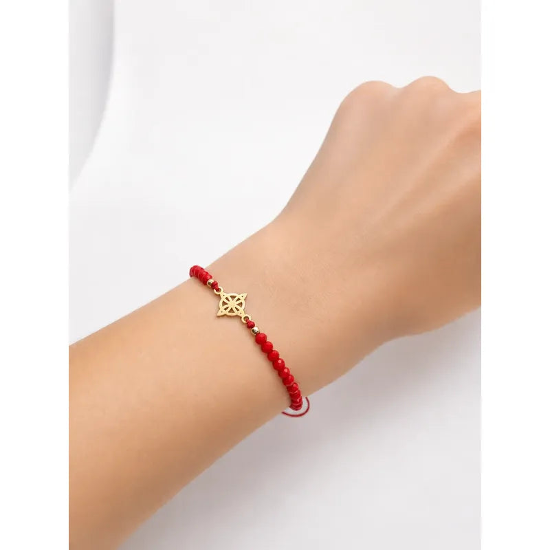 Pulsera Nudo De Bruja Cristales Rojos Protección Y Suerte Dorado 20 Cm