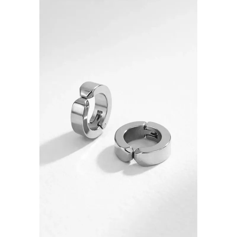 Aros Hombre Clip Acero Inoxidable Falsos Presión Par Plateado