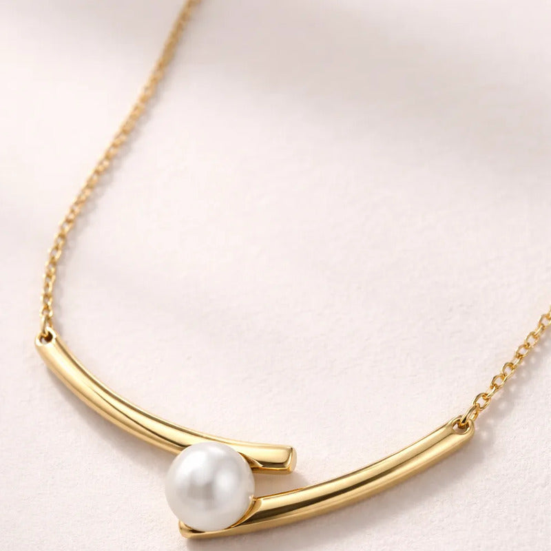 Collar Mujer Perla Blanca Acero Quirúrgico Caja Regalo Dorado