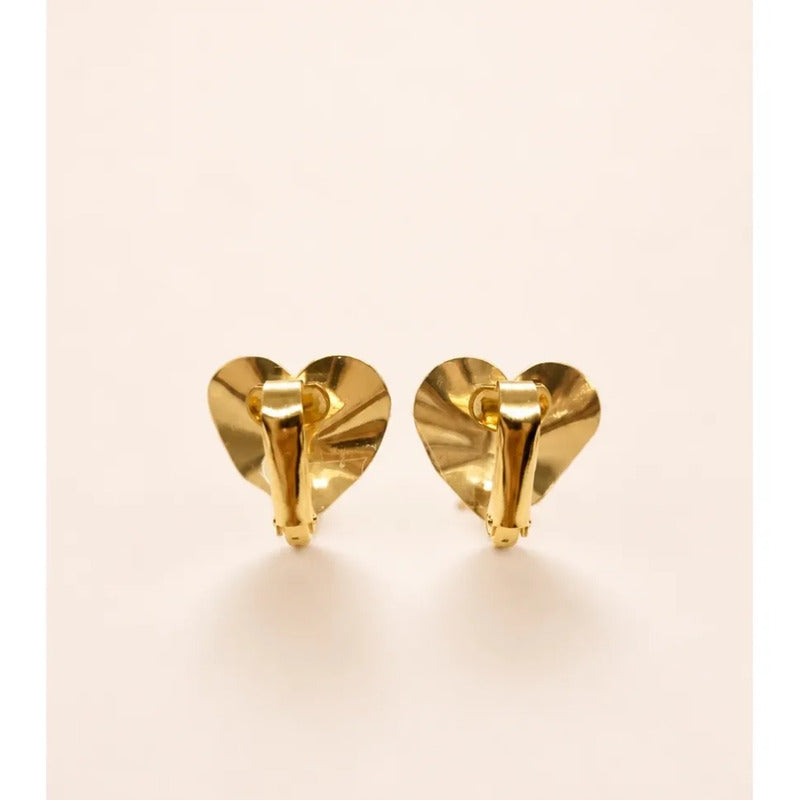 Aros Mujer Sin Perforar Enchapado En Oro Corazon A Presion Dorado
