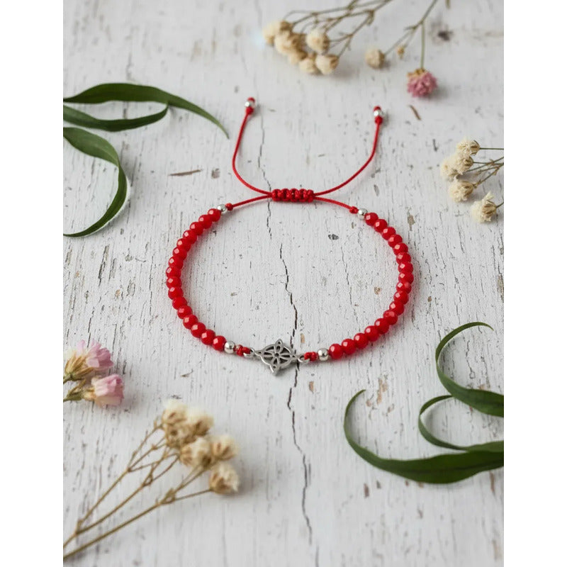 Pulsera Nudo De Bruja Cristales Rojos Protección Y Suerte Rojo 16 Cm