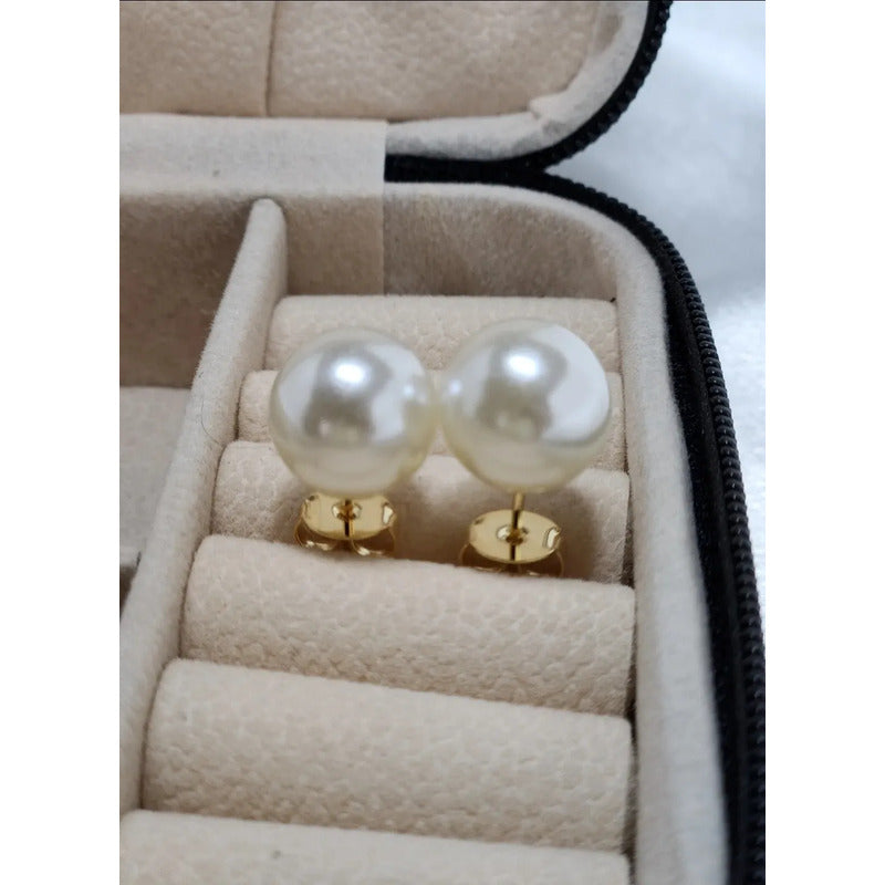Aros Perlas Clásicas 12mm Enchapadas Oro 18k – Pendientes Elegantes Mujer