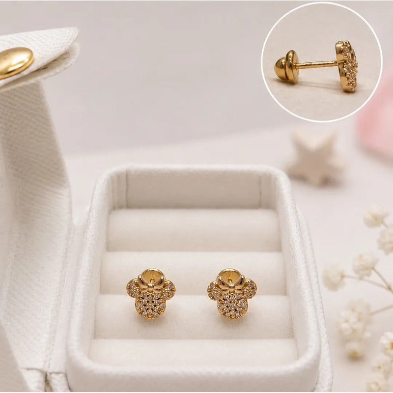 Aros Niña Minnie Enchapado Oro 18k 8mm Regalo Infantil Bebe Dorado