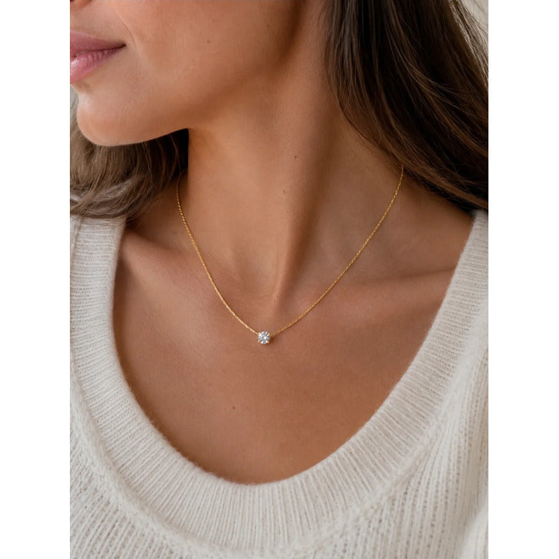 Collar Con Punto De Luz Color Dorado Mujer Acero Inoxidable Dorado