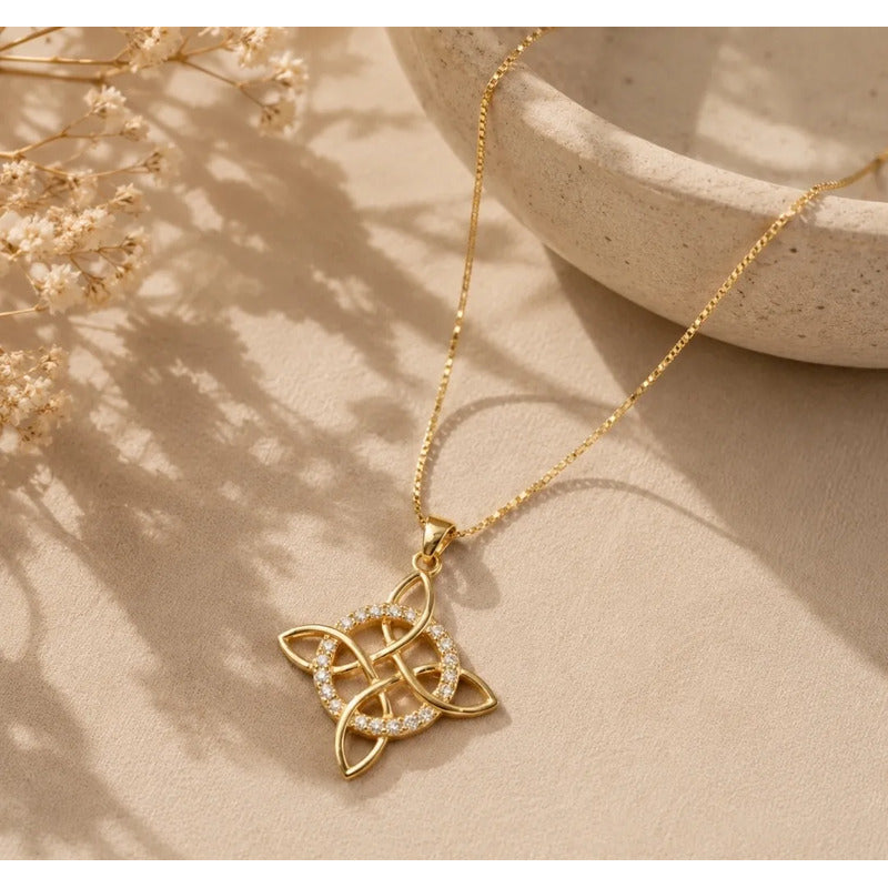 Collar Nudo Bruja Con Brillos Protección Amuleto Mujer Dorado