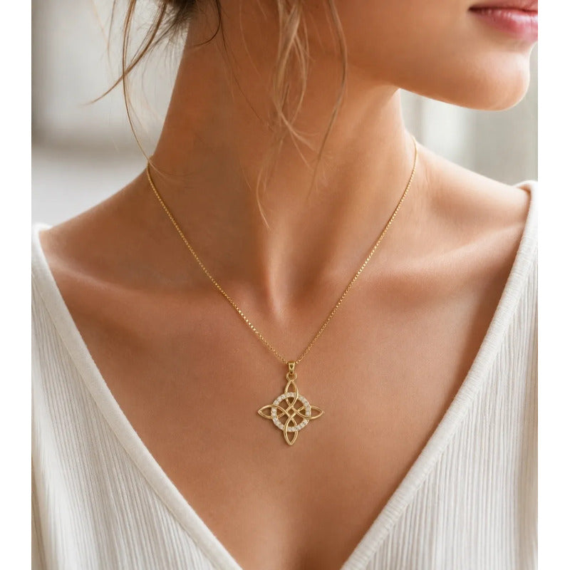 Collar Nudo Bruja Con Brillos Protección Amuleto Mujer Dorado