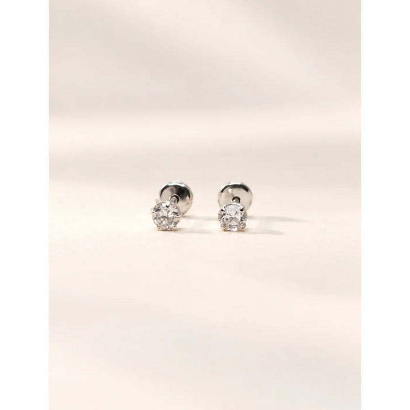 Aros Plata Punto De Luz Bebé Niña 3 Mm Tope Seguro Regalo Plateado