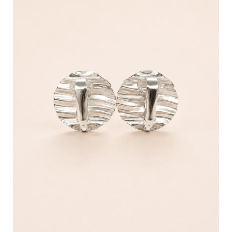 Aros Mujer Sin Perforación Redondos  Textura Enchapado Plata Plateado