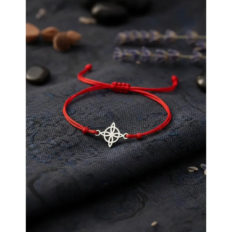 Pulsera Nudo De Bruja Rojo Amuleto Protección Acero Regalo Plateado 20 Cm