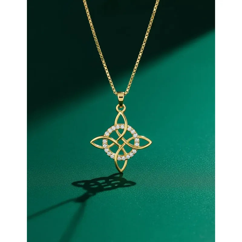 Collar Nudo Bruja Con Brillos Protección Amuleto Mujer Dorado