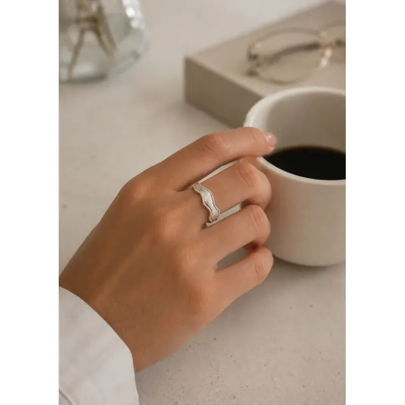 Anillo Plata Mujer Ajustable Texturizado Minimalista 925 Plateado Ajustable