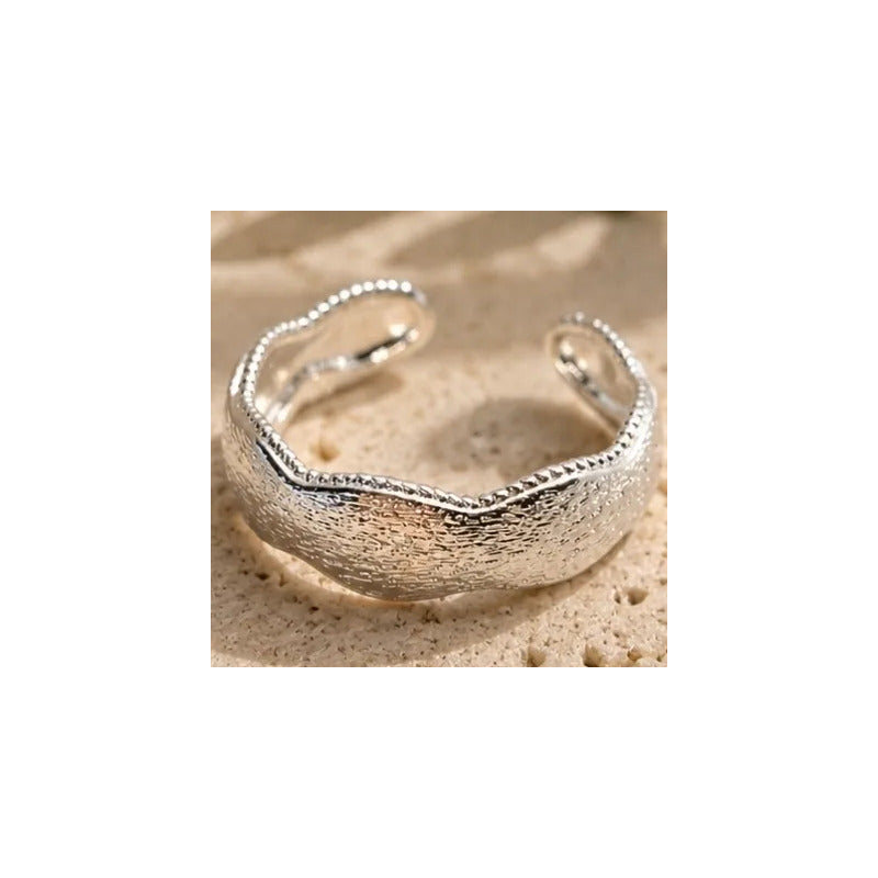 Anillo Plata Mujer Ajustable Texturizado Minimalista 925 Plateado Ajustable