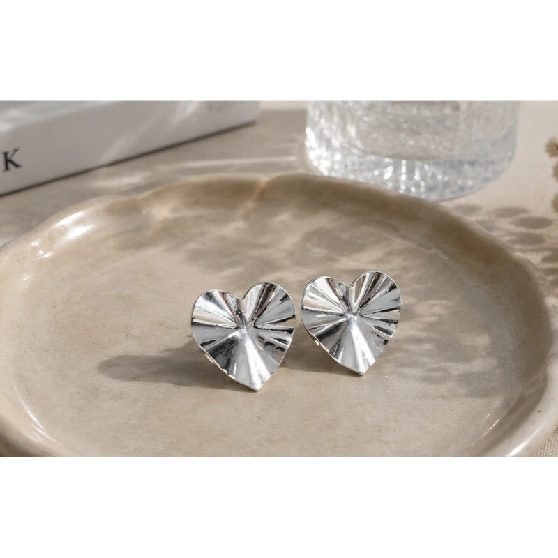 Aros Mujer Corazón Sin Perforación Enchapado Plata Presión Plateado