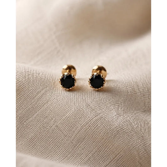 Aros Punto De Luz Oro 18k Enchapado Mujer Niña Tope Seguro Dorado Con Negro
