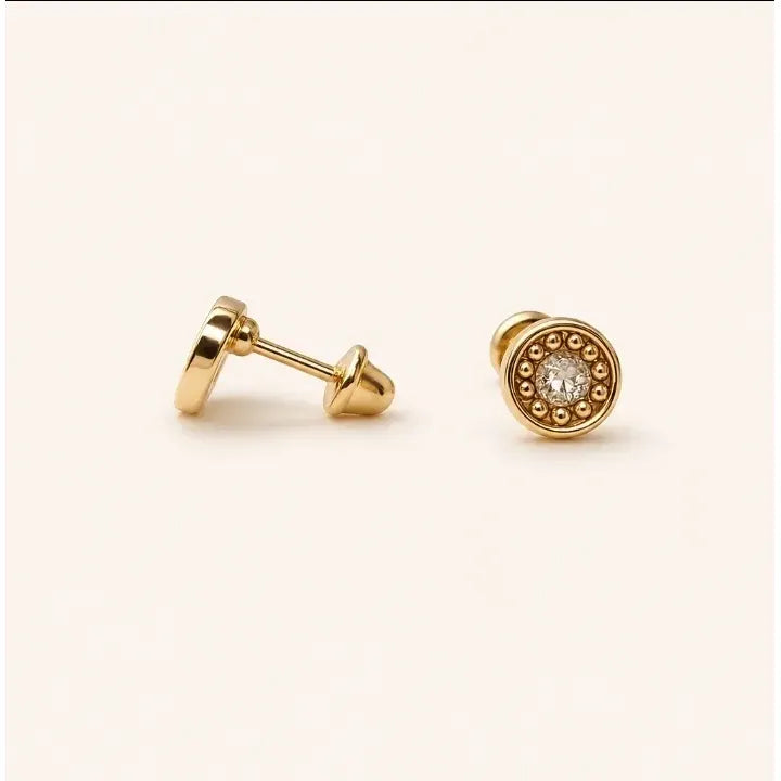 Aros Niña Enchapado Oro 18k Tope De Seguridad 5mm Infantil Dorado