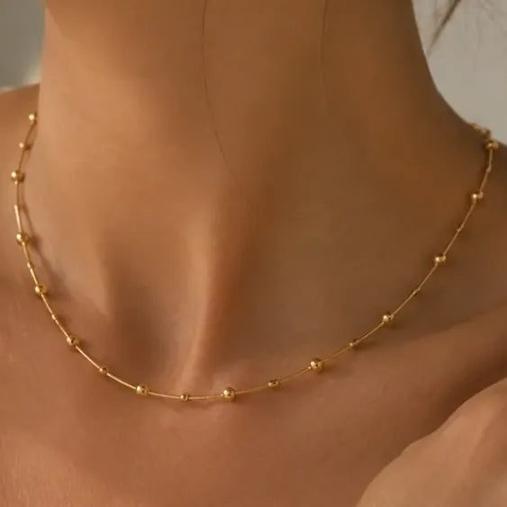 Set Collar Y Pulsera Acero Inoxidable Femenino Dorado Con Balines