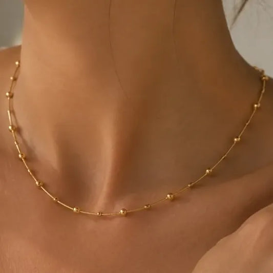 Set Collar Y Pulsera Acero Inoxidable Femenino Dorado Con Balines