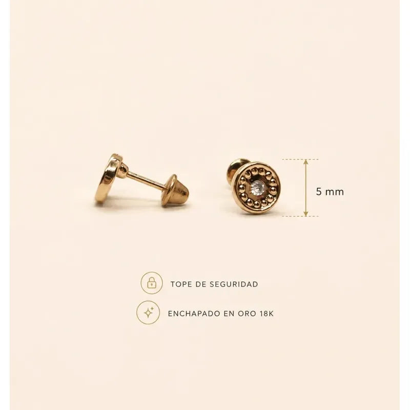 Aros Niña Enchapado Oro 18k Tope De Seguridad 5mm Infantil Dorado