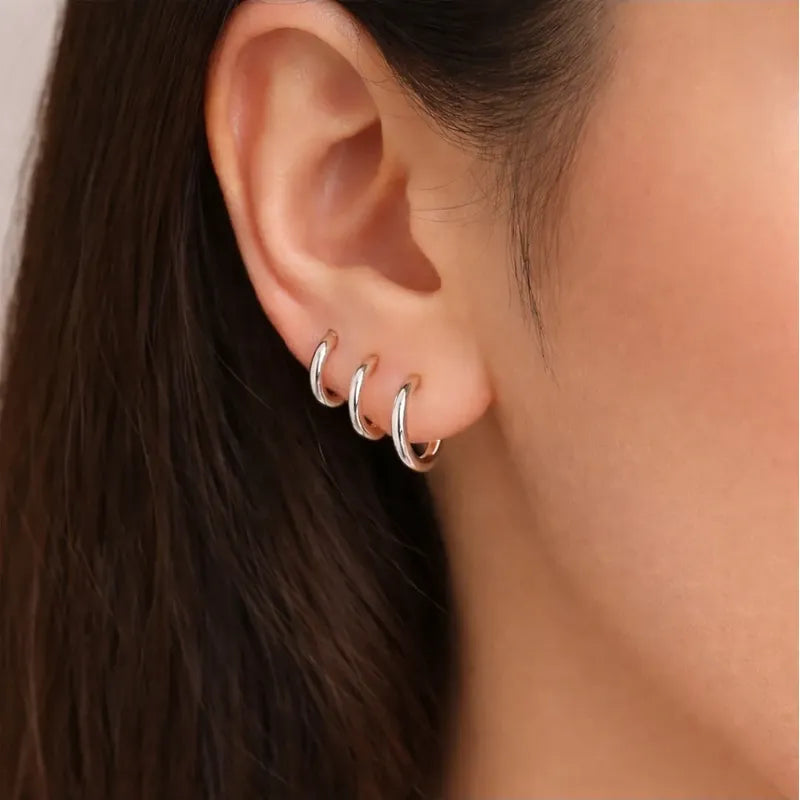 Aros Argollas Acero Inoxidable Lisas Pack 3 Pares Unisex Plateado