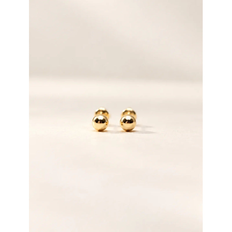 Aros Niña Bebé Bolita Lisa 4mm Enchapado En Oro Tope Seguro Dorado