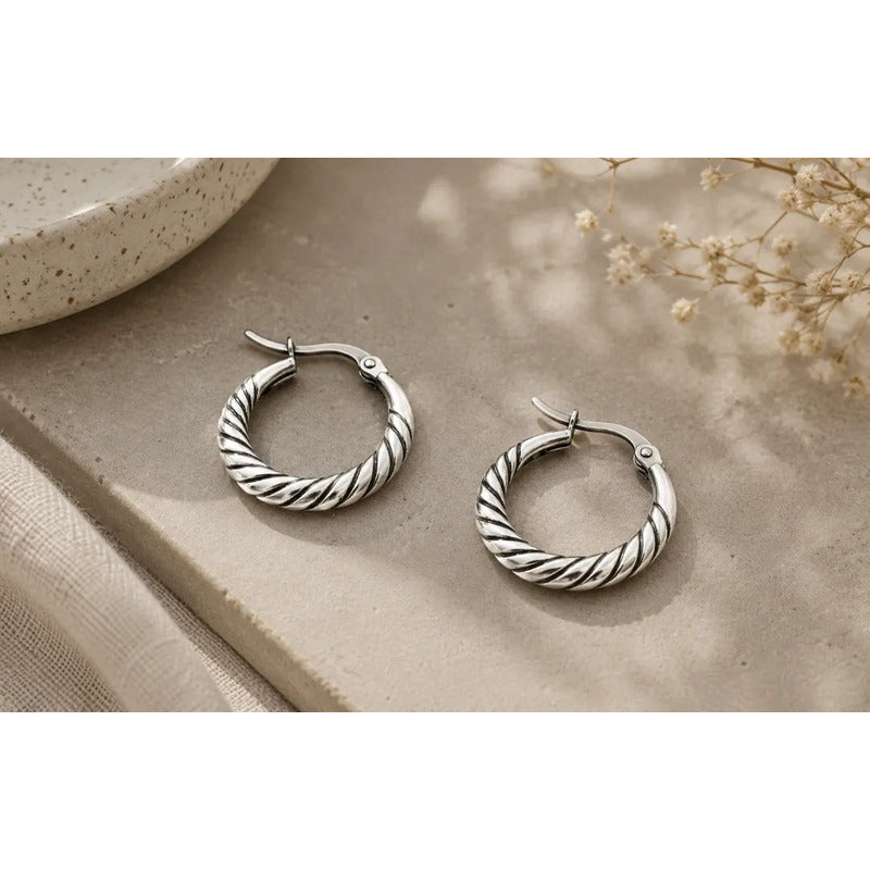 Aros Lena Argollas Plateadas
