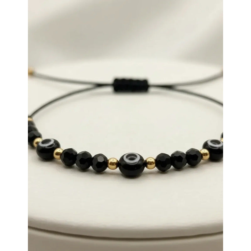 Pulsera Ojo Turco Negra Hombre Mujer Protección Acero Negro 16 Cm