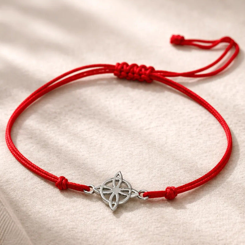 Pulsera Nudo De Bruja Rojo Amuleto Protección Acero Regalo Plateado 20 Cm