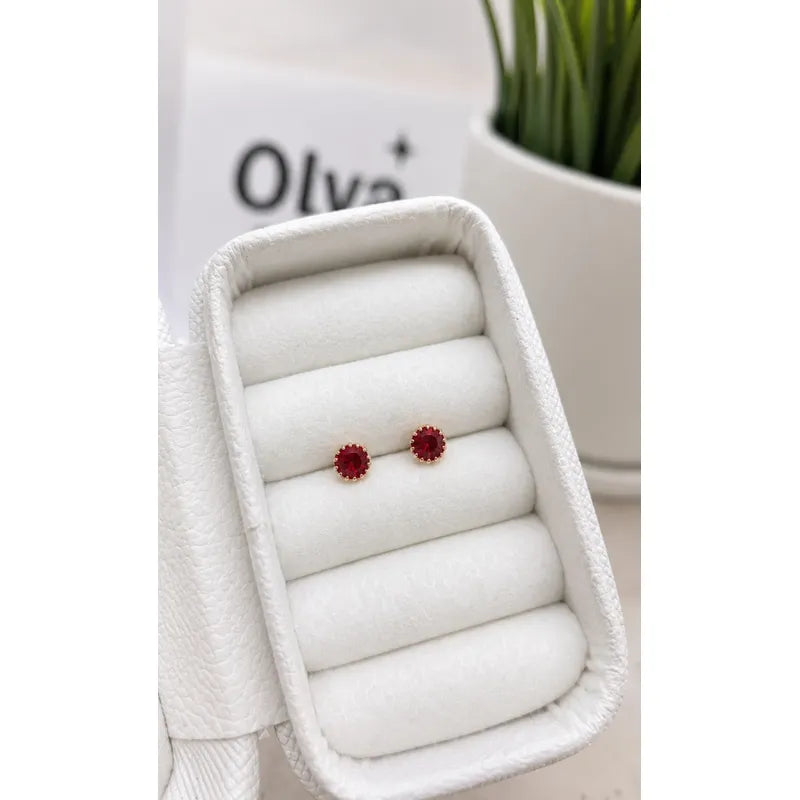 Aros Punto De Luz Oro 18k Enchapado Mujer Niña Tope Seguro Dorado Con Rojo
