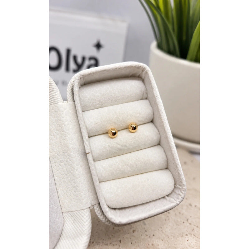 Aros Niña Bebé Bolita Lisa 4mm Enchapado En Oro Tope Seguro Dorado