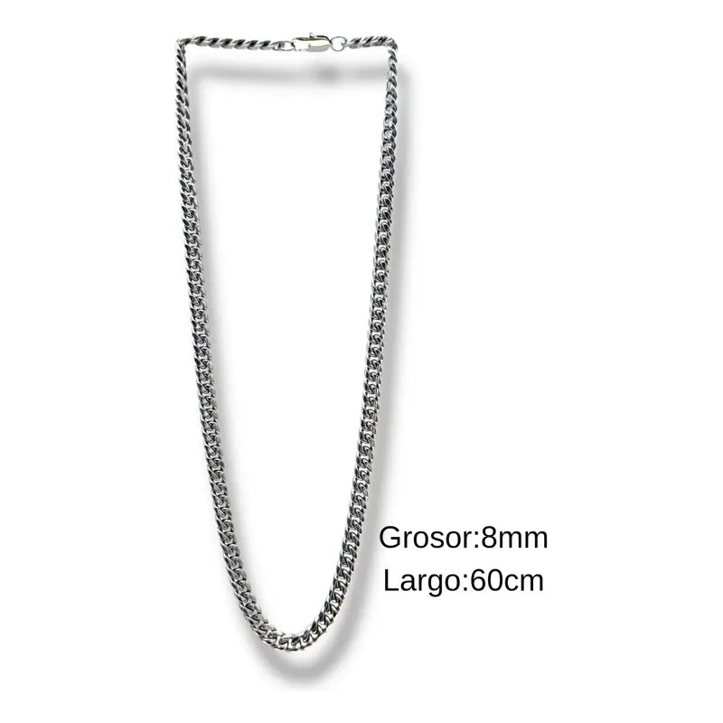 Cadena Cubana Hombre Acero Inoxidable 8mm Gruesa Regalo Plateado