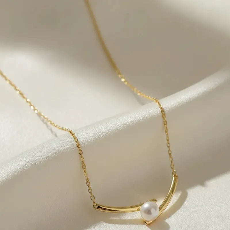 Collar Mujer Perla Blanca Acero Quirúrgico Caja Regalo Dorado