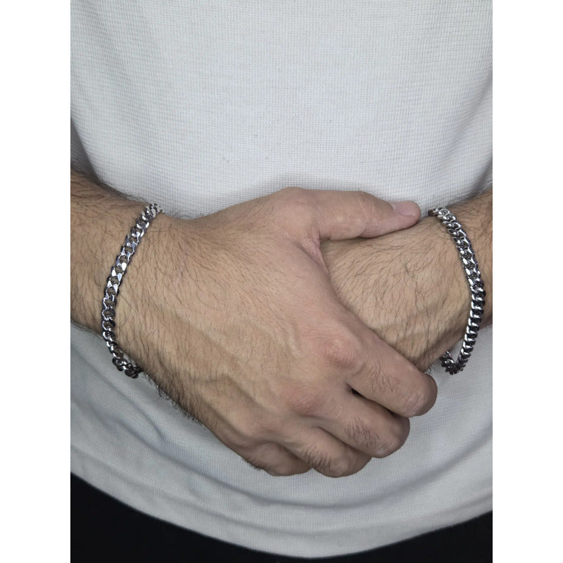 Pulsera Hombre Acero Inoxidable Cubana Clásica Estilo Urbano Cubana 21 Cm