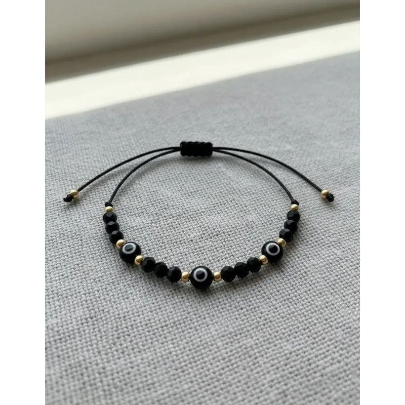 Pulsera Ojo Turco Negra Hombre Mujer Protección Acero Negro 16 Cm