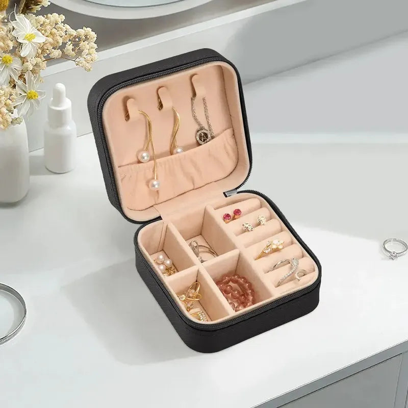 Joyero Portátil Caja Organizadora Joyas Anillos Collar Aros Negro