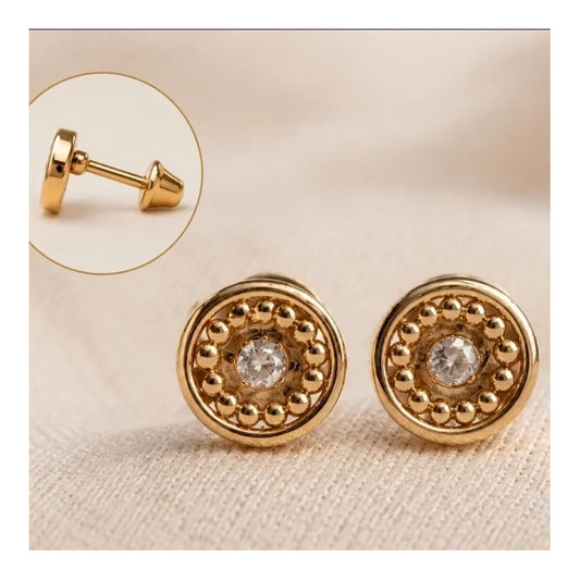 Aros Niña Enchapado Oro 18k Tope De Seguridad 5mm Infantil Dorado