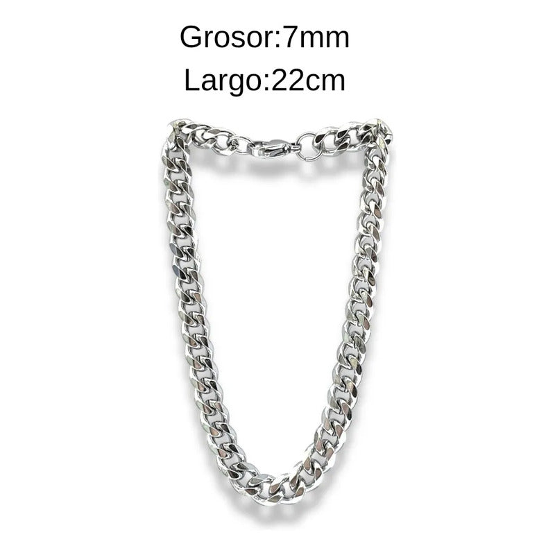Pulsera Hombre Acero Inoxidable Cubana Clásica Estilo Urbano Eslabones 22 Cm