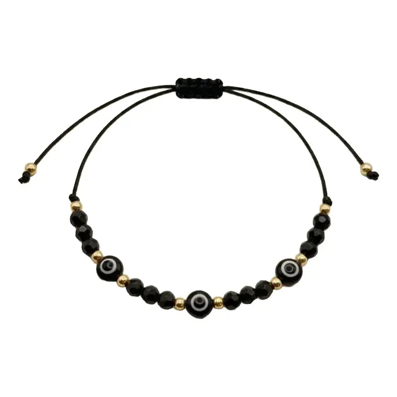 Pulsera Ojo Turco Negra Hombre Mujer Protección Acero Negro 16 Cm
