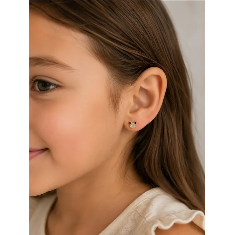 Aros Niña Oro 18k Enchapado Circon Tope Seguro Infantil Bebe Dorado