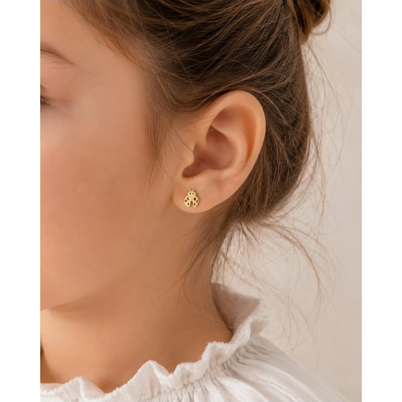 Aros Enchapados En Oro Chinita Mariquita Niña Infantil Mujer Dorado