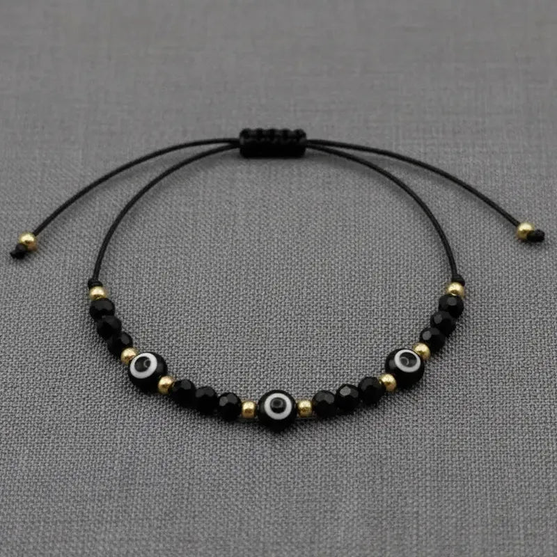 Pulsera Ojo Turco Negra Hombre Mujer Protección Acero Negro 16 Cm