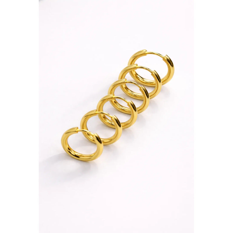 Aros Argollas Acero Inoxidable Lisas Pack 3 Pares Unisex Dorado