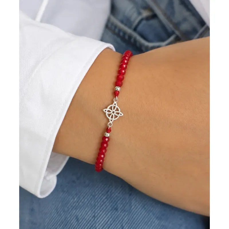 Pulsera Nudo De Bruja Cristales Rojos Protección Y Suerte Rojo 16 Cm