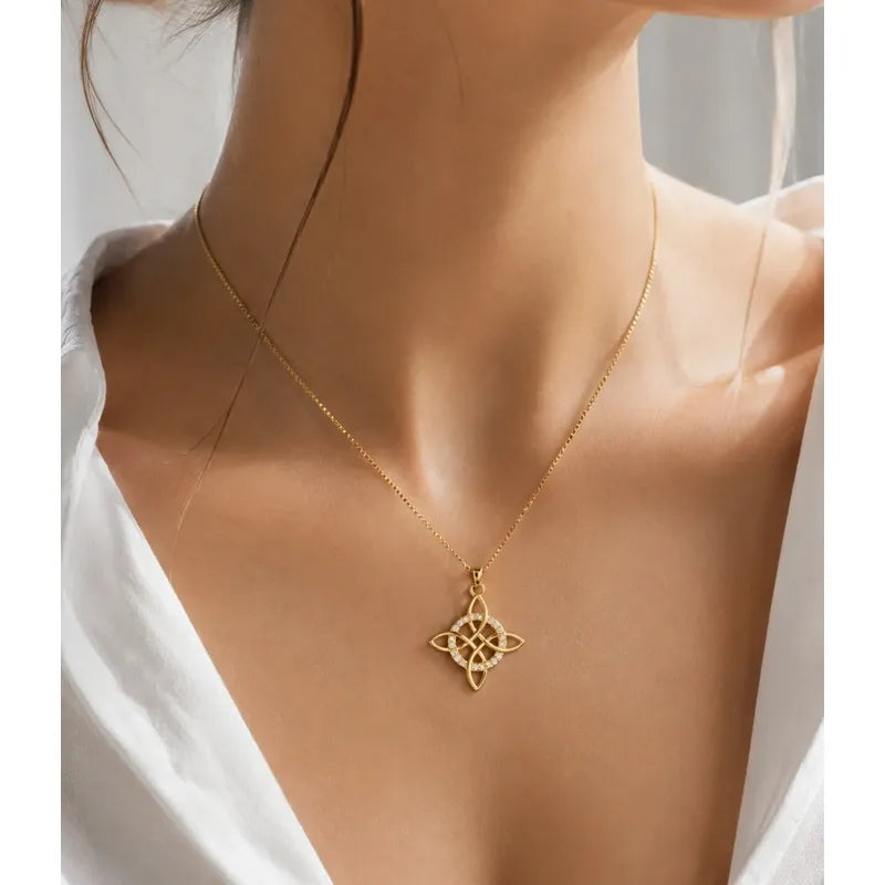 Collar Nudo Bruja Con Brillos Protección Amuleto Mujer Dorado